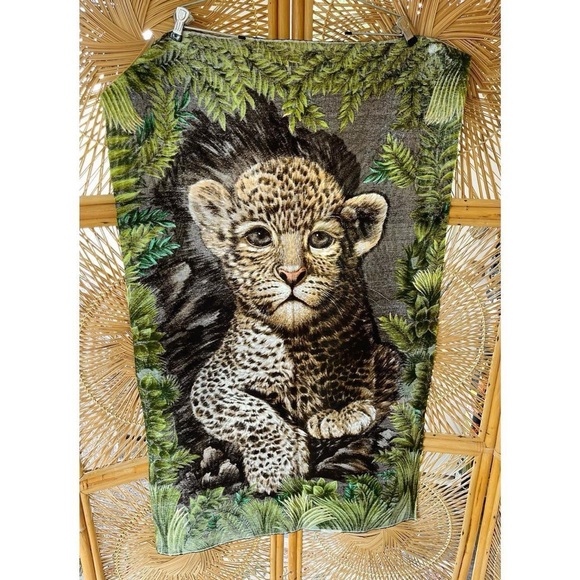 Vintage Wesco-Reltex Leopard Cub Jungle Safari Fabric Panel for tapestry sewing - Picture 4 of 4